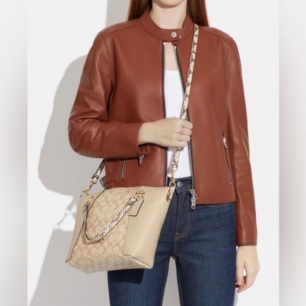 COACH Kacey Satchel Signature Crossbody Handbag Cream Snake Leather Exotic - Picture 13 of 13